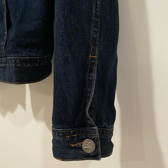 100% Cotton Vintage Calvin Klein Denim Jacket Dark Navy Blue Stitch Size Small - Picture 5 of 10